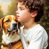 Boy Hugging Dog Diamond Painting