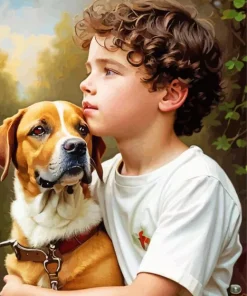 Boy Hugging Dog Diamond Painting