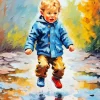 Boy Jumping In Puddle Diamond Painting