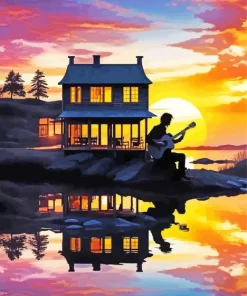 Boy With Guitar Silhouette Diamond Painting
