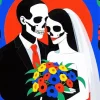 Bride And Groom Skulls Art Diamond Painting