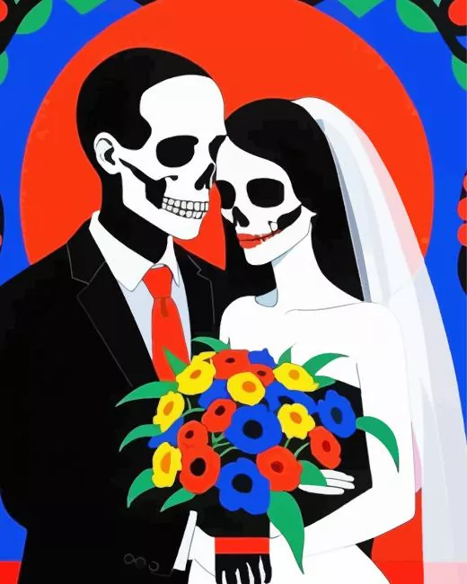 bride and groom skulls art Diamond With Numbers Bride And Groom Skulls Art Diamond Painting