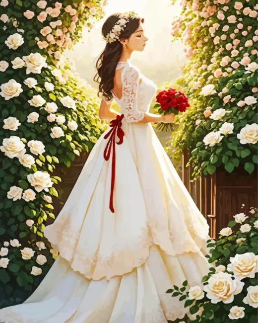 bride holding flowers Diamond With Numbers Bride Holding Flowers Diamond Painting