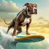 Brindle Pitbull Surfing Diamond Painting