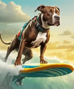 Brindle Pitbull Surfing Diamond Painting