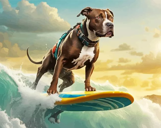 brindle pitbull surfing Diamond With Numbers Brindle Pitbull Surfing Diamond Painting