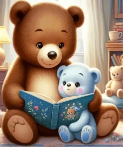 Brown Teddy Bear Reading A Story Diamond Painting