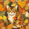 Cat Fall Leave Diamond Painting