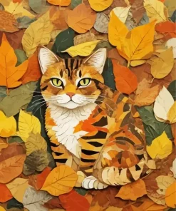 Cat Fall Leave Diamond Painting