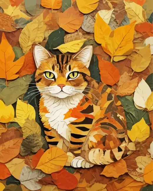 cat fall leave Diamond Paints Cat Fall Leave Diamond Painting