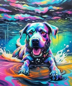 Colorful Dog Swimming Diamond Painting