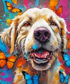 Colorful Dog With Butterflies Diamond Painting