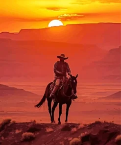 Cowboy Riding Into Sunset Diamond Painting