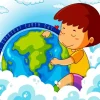 Cute Boy Hugging Earth Diamond Painting