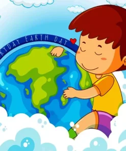 Cute Boy Hugging Earth Diamond Painting
