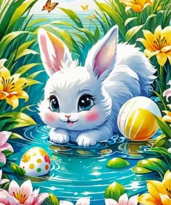 Cute Easter Lilies And Bunny Diamond Painting