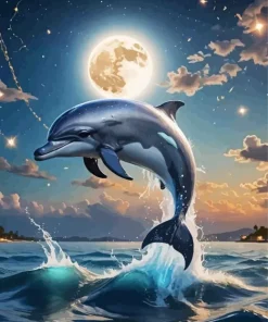 Dolphin And Moon Art Diamond Painting