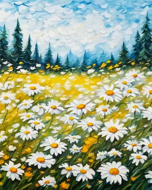 field daisies art Diamond With Numbers Field Daisies Art Diamond Painting