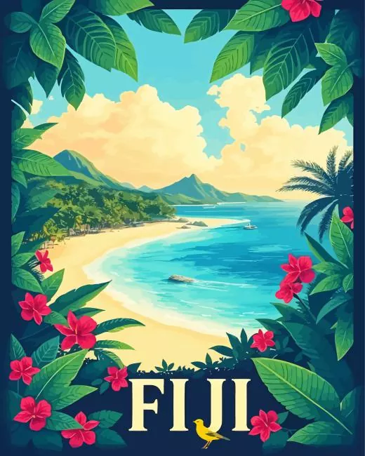fiji poster art Diamond With Numbers Fiji Poster Art Diamond Painting
