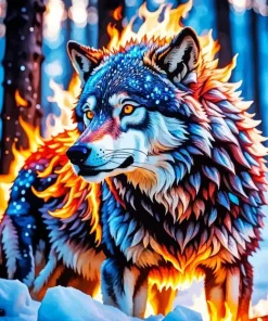 Fire And Ice Wolf Diamond Painting