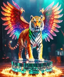 Fire Tiger With Colorful Wings Diamond Painting