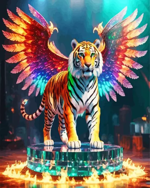 fire tiger with colorful wings Diamond Paints Fire Tiger With Colorful Wings Diamond Painting