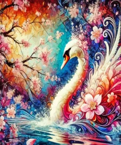 Floral White Swan Diamond Painting