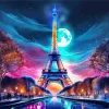 Full Moon Eiffel Tower At Night Diamond Painting