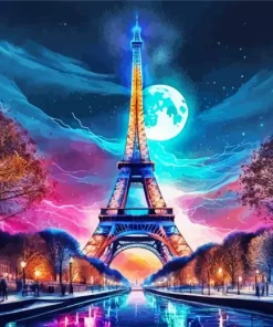 Full Moon Eiffel Tower At Night Diamond Painting
