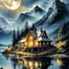 Full Moon Log Cabin Diamond Painting