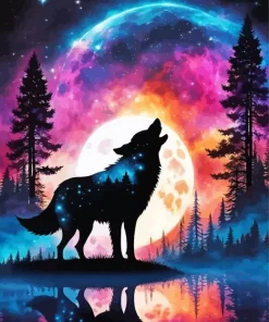 Galaxy Wolf Silhouette Diamond Painting