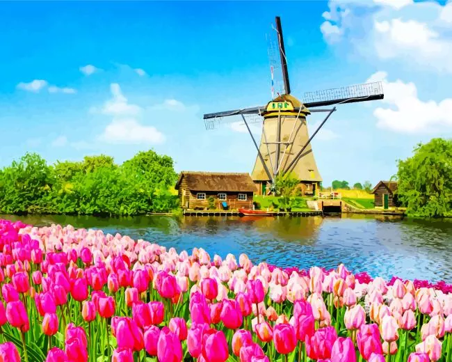 kinderdijk tulips Diamond Paints Kinderdijk Tulips Diamond Painting