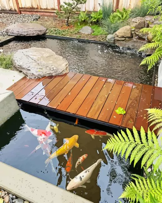 koi fishes pond Diamond With Numbers Koi Fishes Pond Diamond Painting
