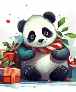 Panda Celebrating Christmas Diamond Painting