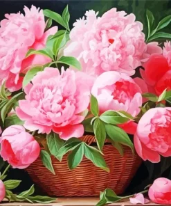Pink Peonies Bouquet Basket Diamond Painting