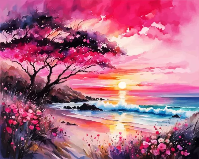 pink sunset art Diamond Paints Pink Sunset Art Diamond Painting