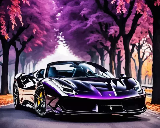 purple ferrari 488 art Diamond Paints Purple Ferrari 488 Art Diamond Painting