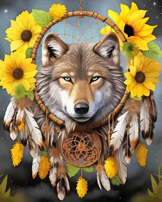 wolf dream catcher Diamond With Numbers Wolf Dream Catcher Diamond Painting