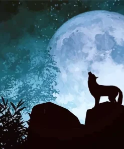 Wolf In The Moon Diamond Painting