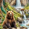 Brown Bear Near Waterfall Diamond Painting