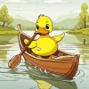 Duckling On Brown Boat Diamond Painting