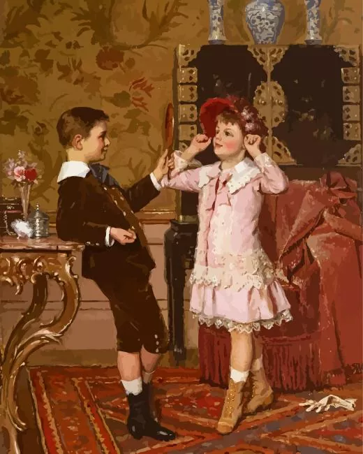 Vintage brother and sister Diamond With Numbers Vintage Brother And Sister Diamond Painting