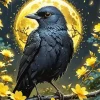 Black Crow And Flowers Branch Diamond Painting
