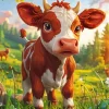 Brown And White Baby Cow Diamond Painting