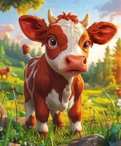 Brown And White Baby Cow Diamond Painting