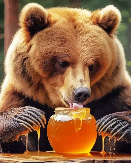 brown bear eating honey Diamond With Numbers Brown Bear Eating Honey Diamond Painting