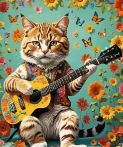 Cat Playing Guitar Diamond Painting