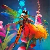 Colorful Flower Dragonfly Diamond Painting