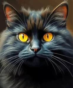 Cool Fluffy Black Cat Art Diamond Painting