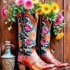 Cowboy Boots And Flowers Diamond Painting